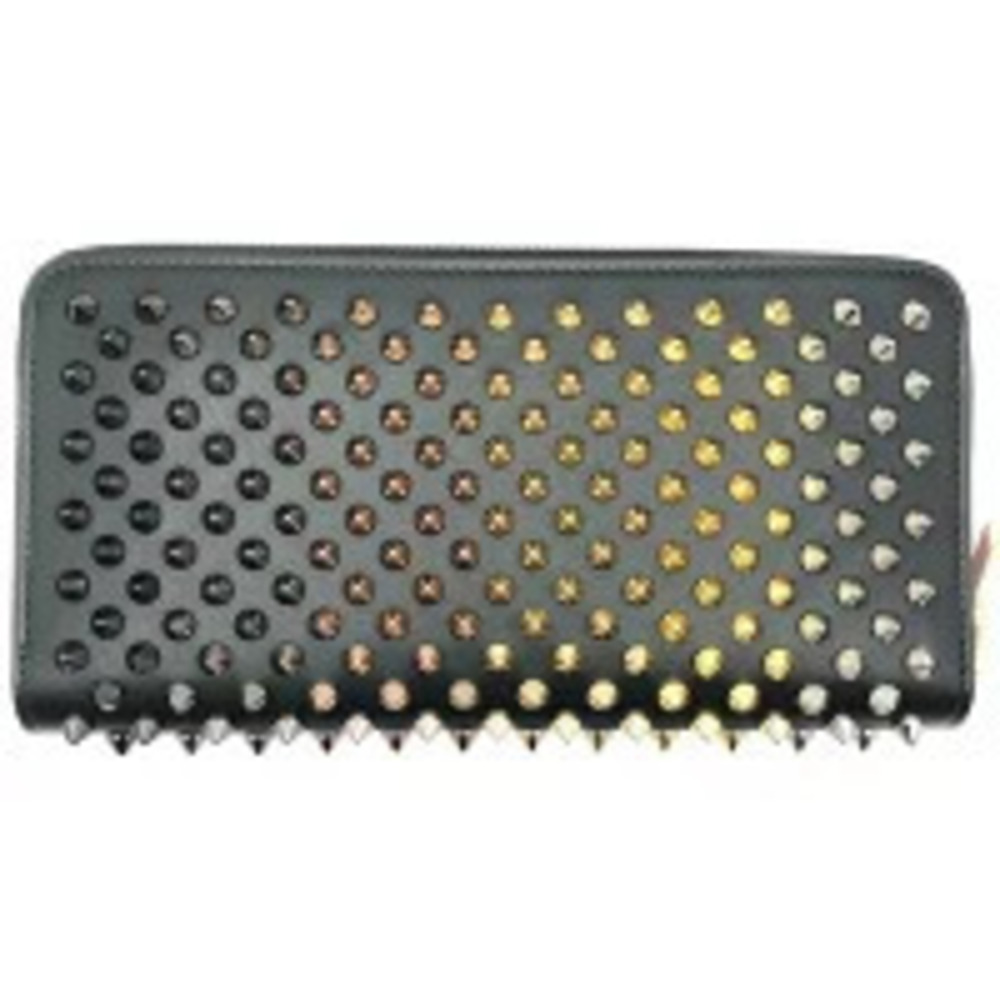 Christian Louboutin Panettone Studs Long Red Wallet Zipper Black Round Spike